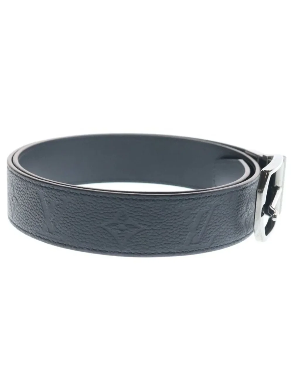 Louis Vuitton Monogram Pattern Belt Slender 35 Reversible Leather Black